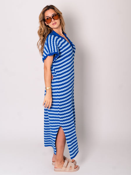 Midi Stripes Kleid - Azurblau