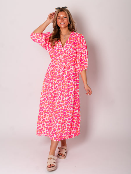 Maila Musselin Kleid - Leo/Pink/Weiß