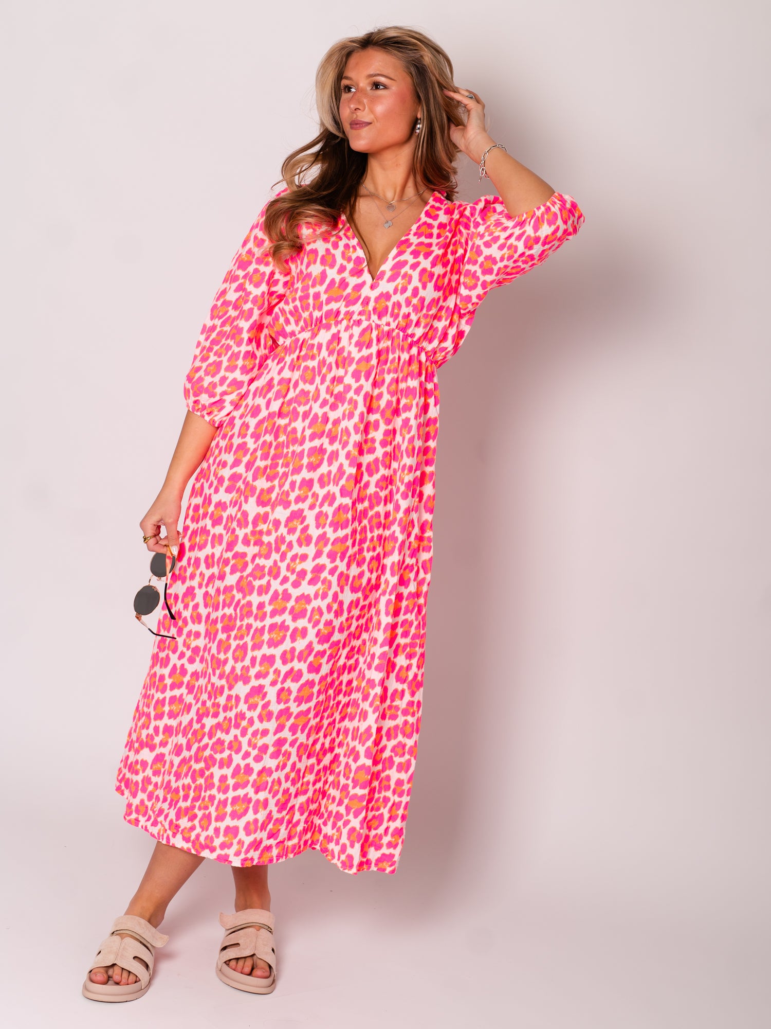 Maila Musselin Kleid - Leo/Pink/Weiß