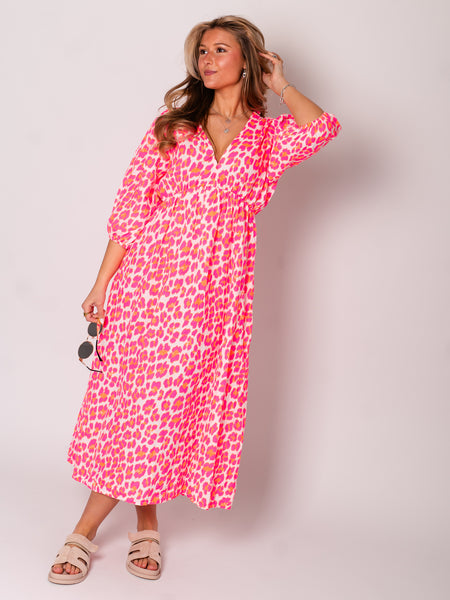 Maila Musselin Kleid - Leo/Pink/Weiß
