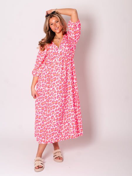 Maila Musselin Kleid - Leo/Pink/Weiß