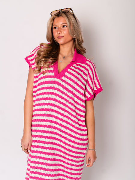 Midi Stripes  Kleid - Pink/Creme