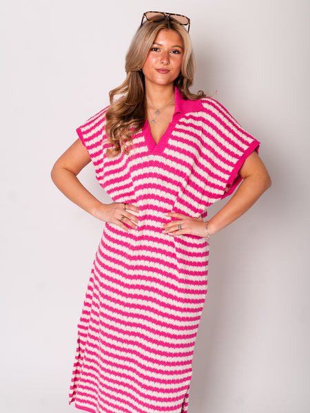 Midi Stripes  Kleid - Pink/Creme