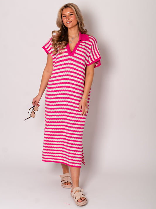 Midi Stripes  Kleid - Pink/Creme