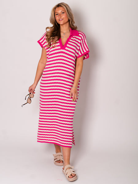 Midi Stripes  Kleid - Pink/Creme