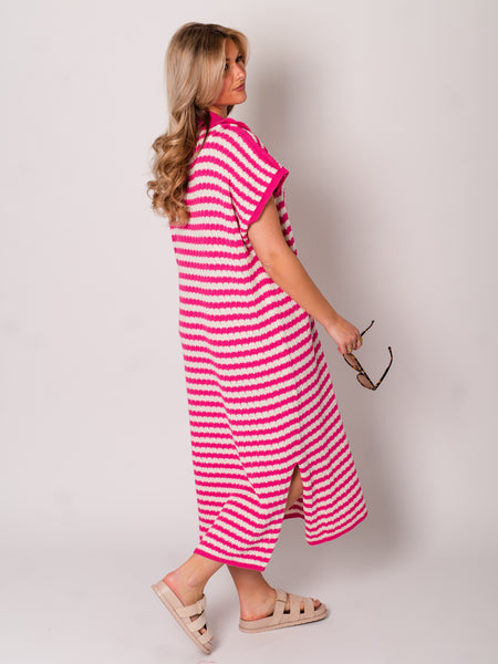 Midi Stripes  Kleid - Pink/Creme
