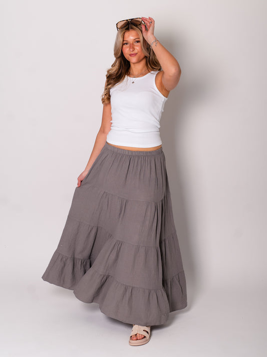 Palma Musselin Midi Rock - Taupe