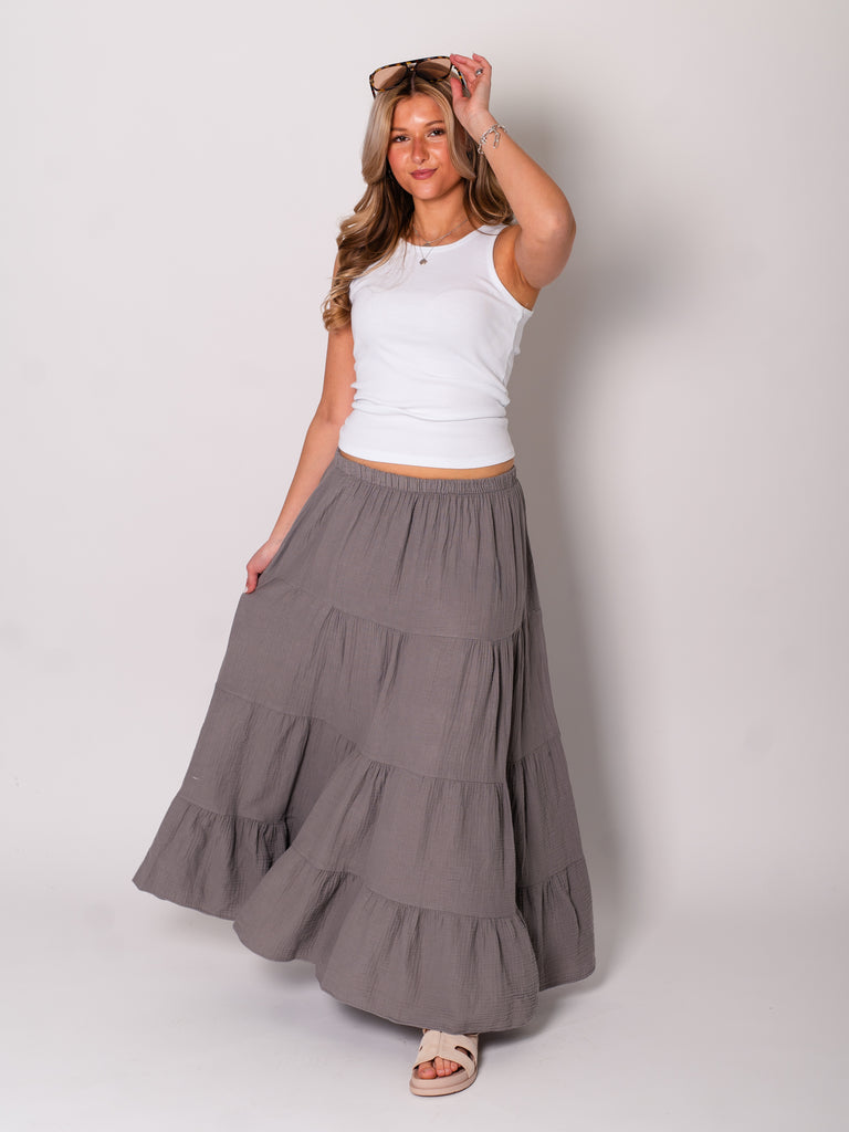 Palma Musselin Midi Rock - Taupe