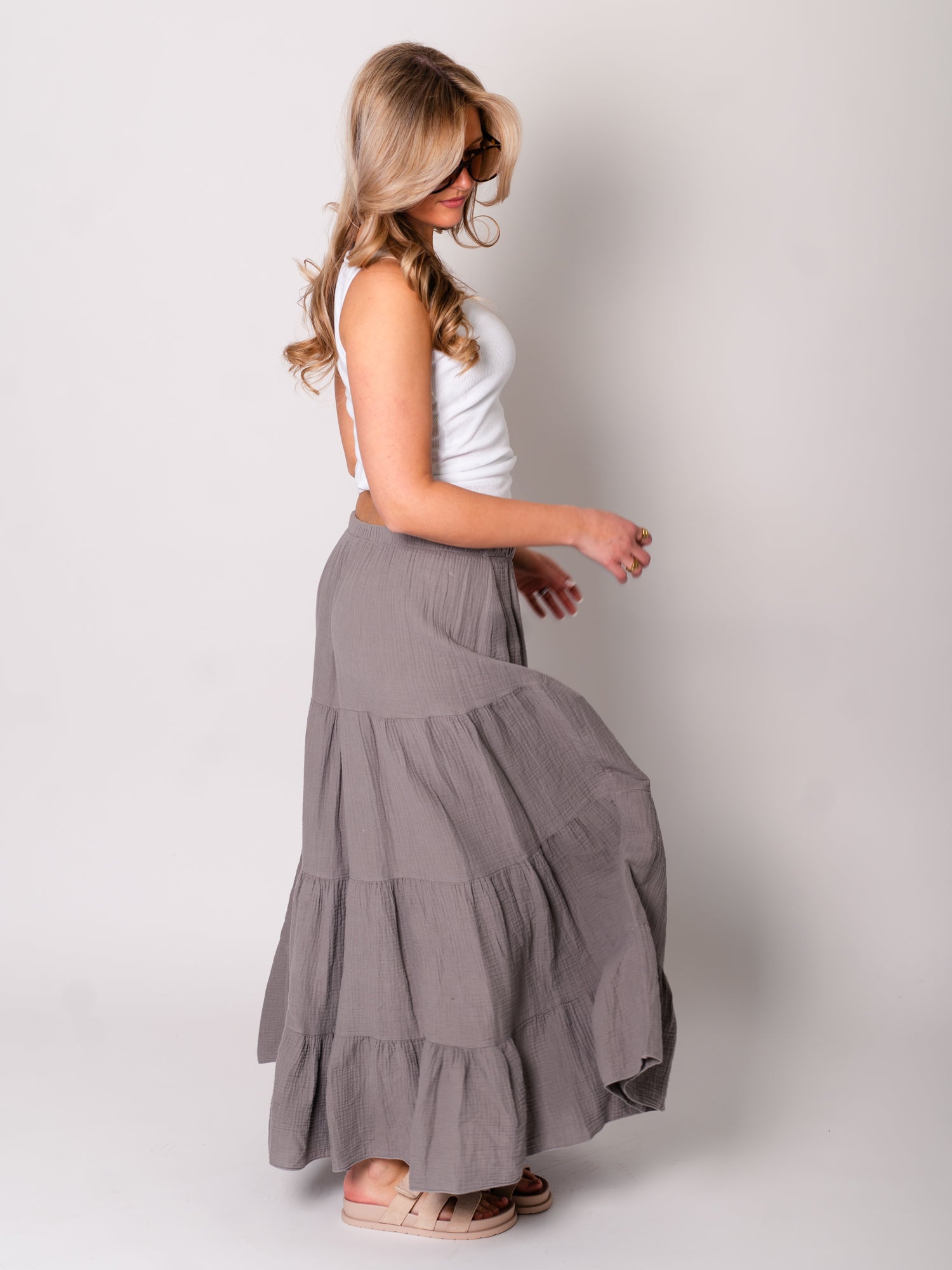 Palma Musselin Midi Rock - Taupe