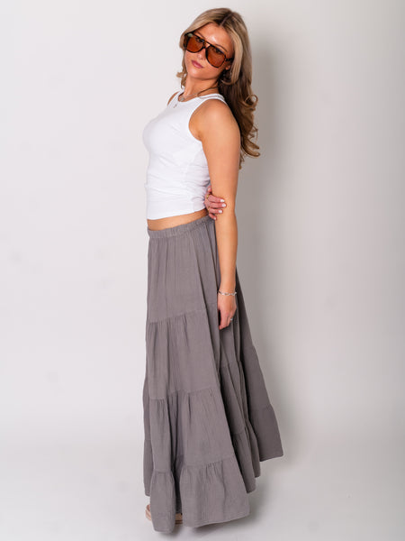Palma Musselin Midi Rock - Taupe