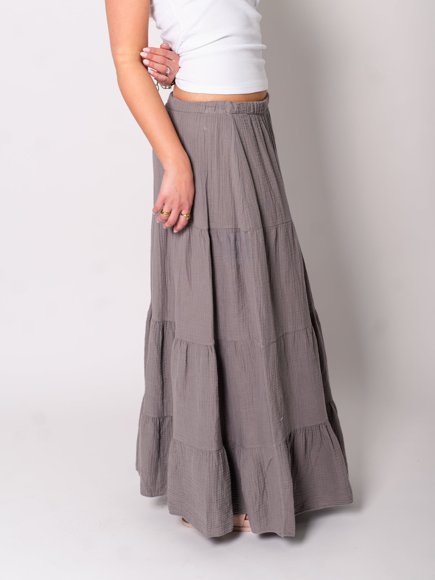 Palma Musselin Midi Rock - Taupe
