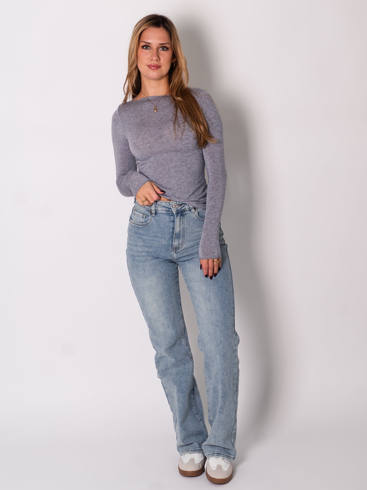 Cashmere Longsleeve - Grau Meliert