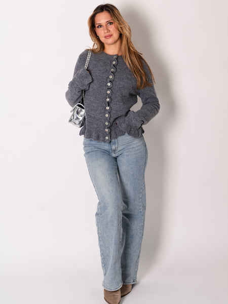 Blaire Rüschen Strickjacke - Grau