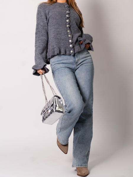 Blaire Rüschen Strickjacke - Grau