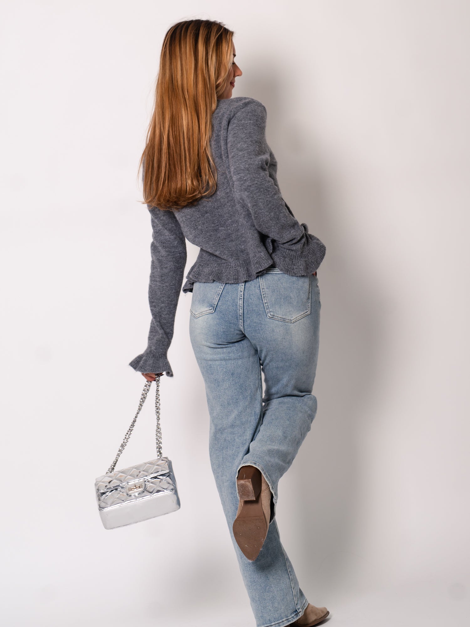 Blaire Rüschen Strickjacke - Grau