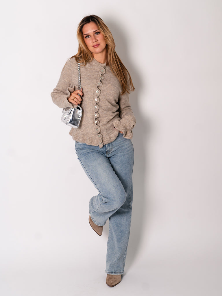 Blaire Rüschen Strickjacke - Taupe