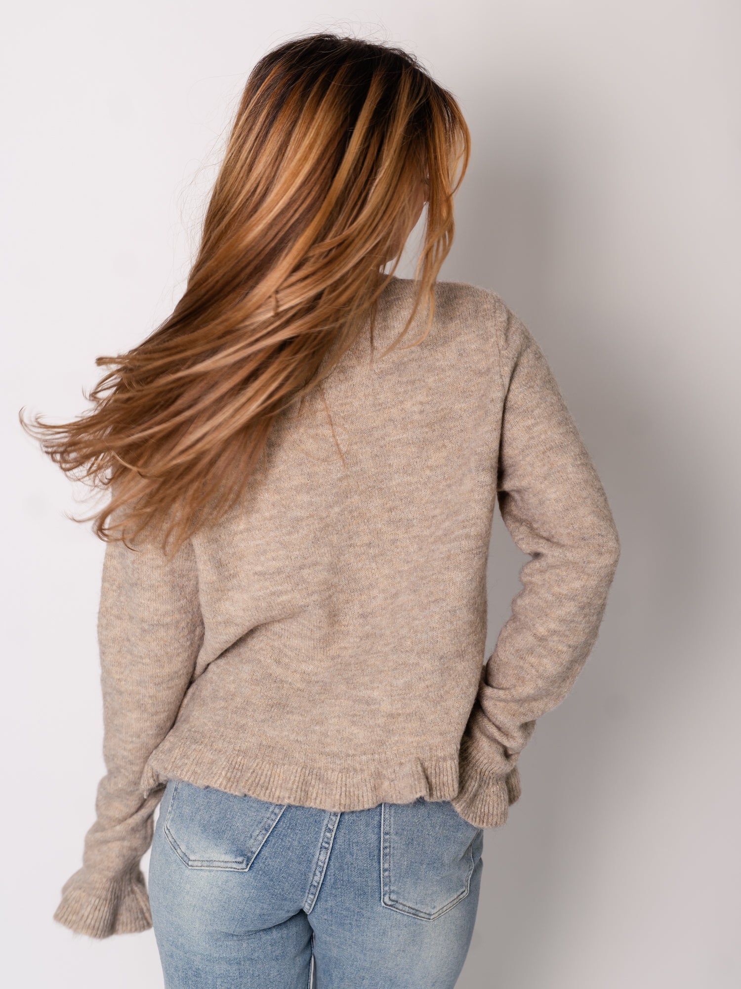 Blaire Rüschen Strickjacke - Taupe