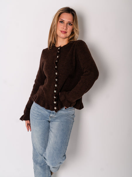 Blaire Rüschen Strickjacke - Espresso
