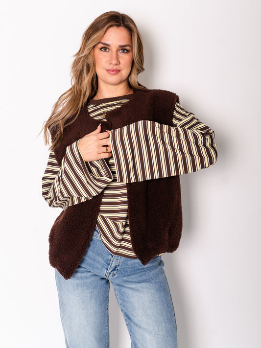 Teddy Fleece Weste - Espresso