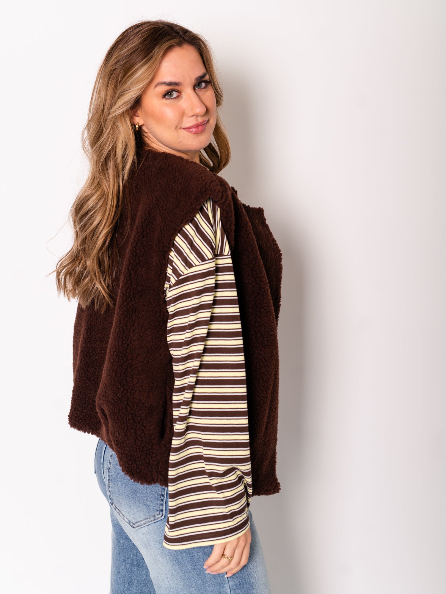 Teddy Fleece Weste - Espresso