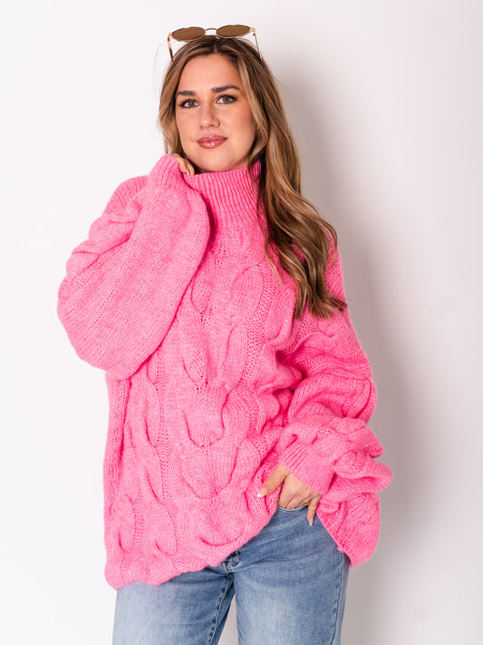 Amber Strick Pullover - Pink