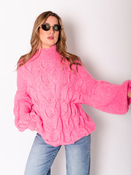 Amber Strick Pullover - Pink