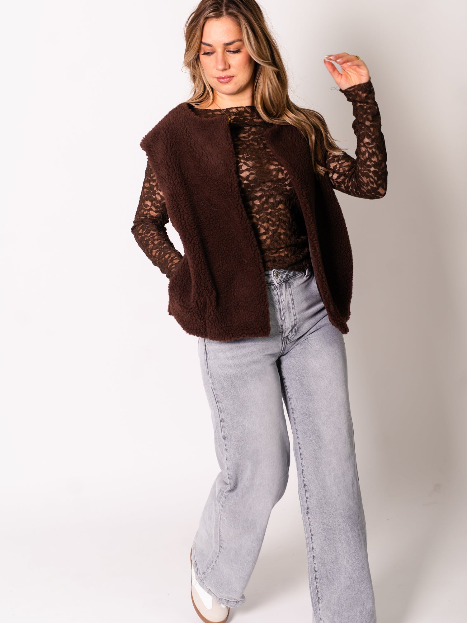 Teddy Fleece Weste - Espresso