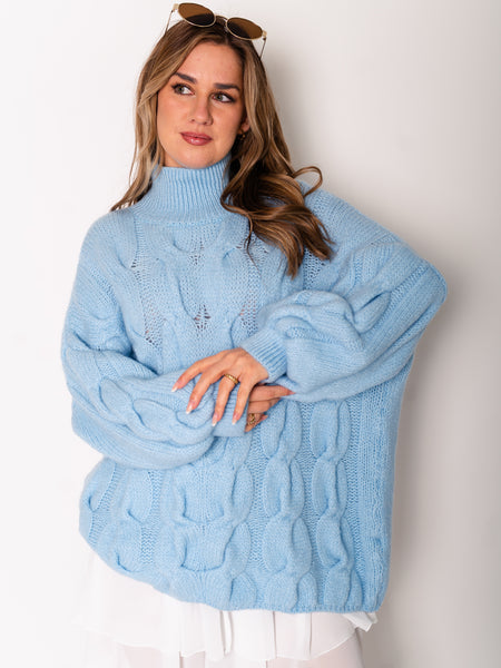 Amber Strick Pullover - Babyblau