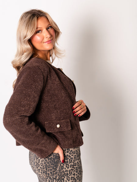 Preppy Crop Jacke - Espresso
