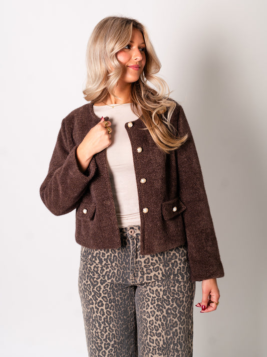 Preppy Crop Jacke - Espresso
