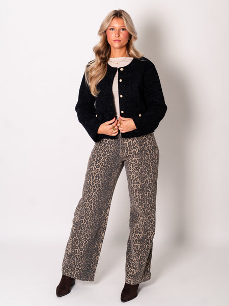 Preppy Crop Jacke - Schwarz