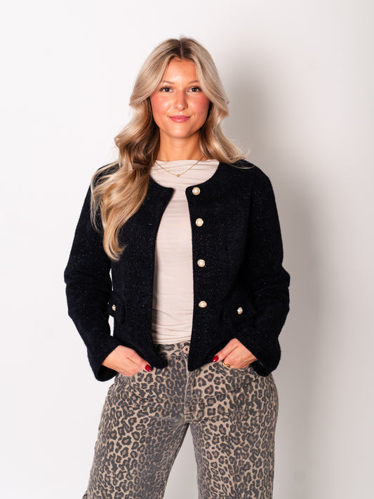 Preppy Crop Jacke - Schwarz
