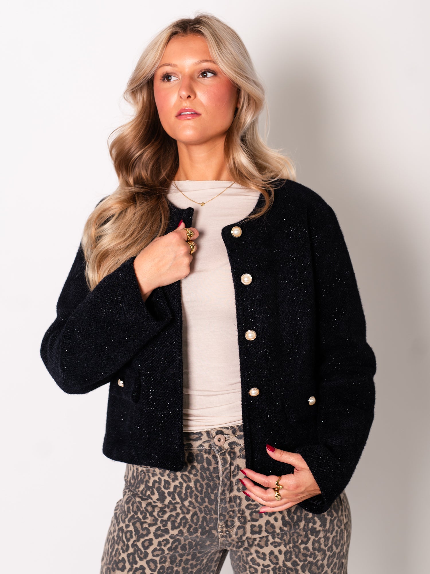 Preppy Crop Jacke - Schwarz