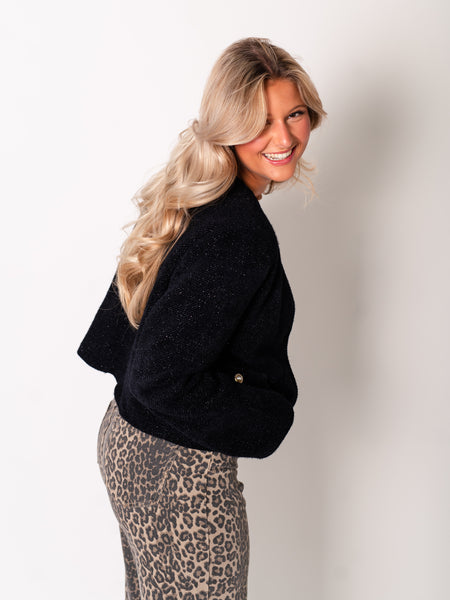Preppy Crop Jacke - Schwarz