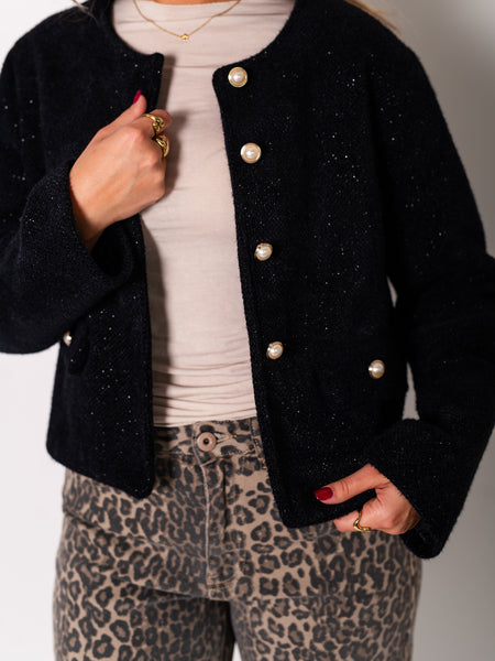 Preppy Crop Jacke - Schwarz