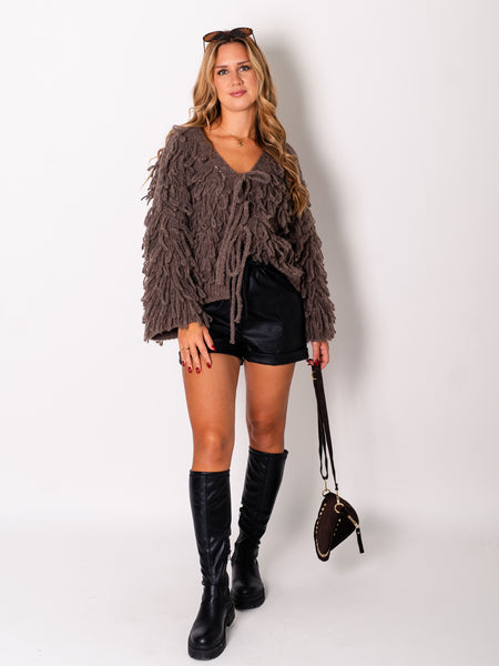 Stella Fransen Strickjacke - Braun
