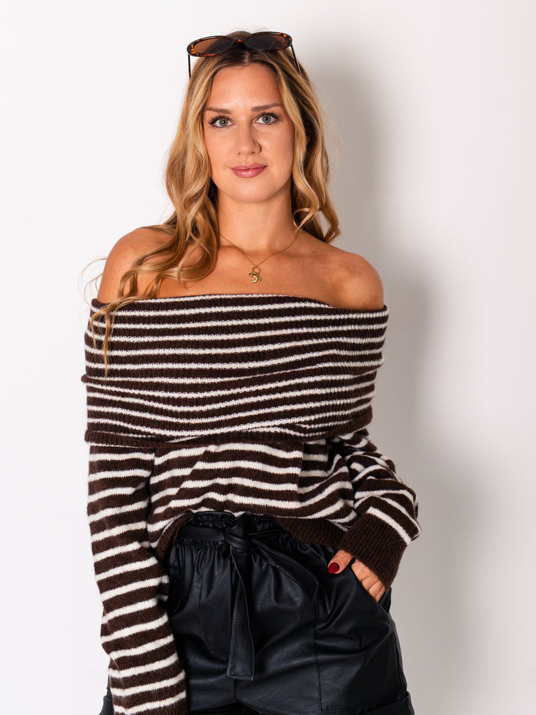Sally Offshoulder Pullover - Dunkelbraun