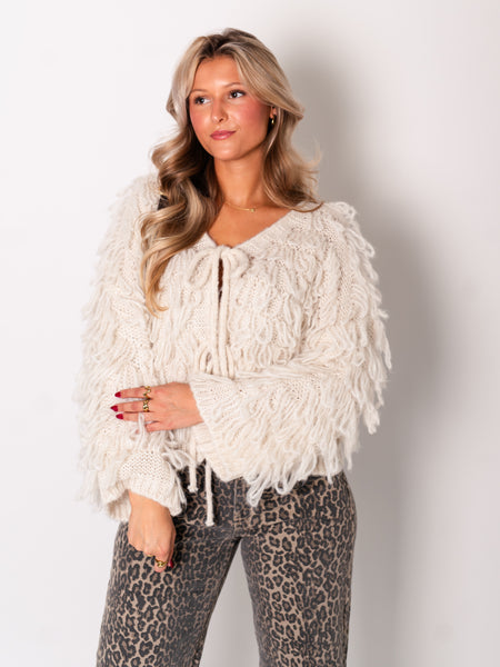 Stella Fransen Strickjacke - Creme