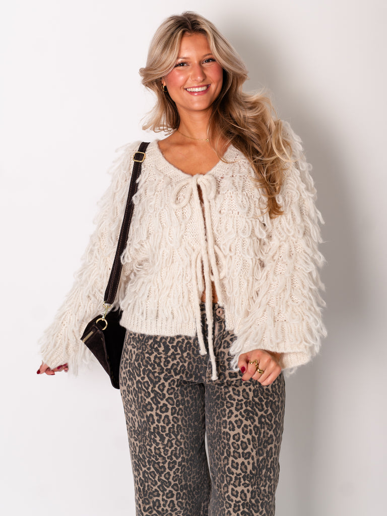 Stella Fransen Strickjacke - Creme