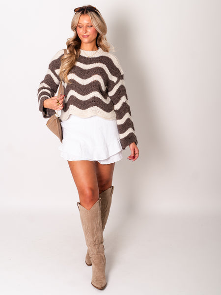 Mina Strick Pullover - Beige/Coffee