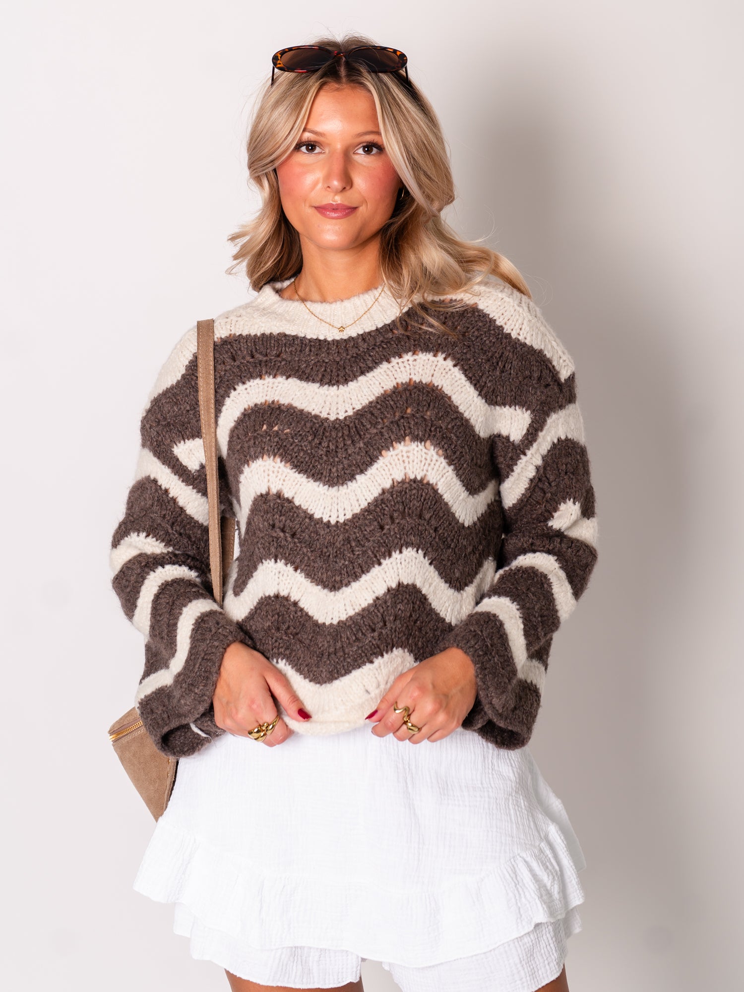 Mina Strick Pullover - Beige/Coffee