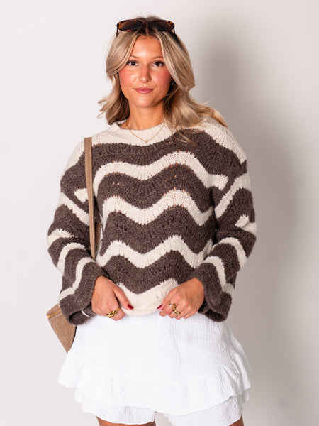Mina Strick Pullover - Beige/Coffee