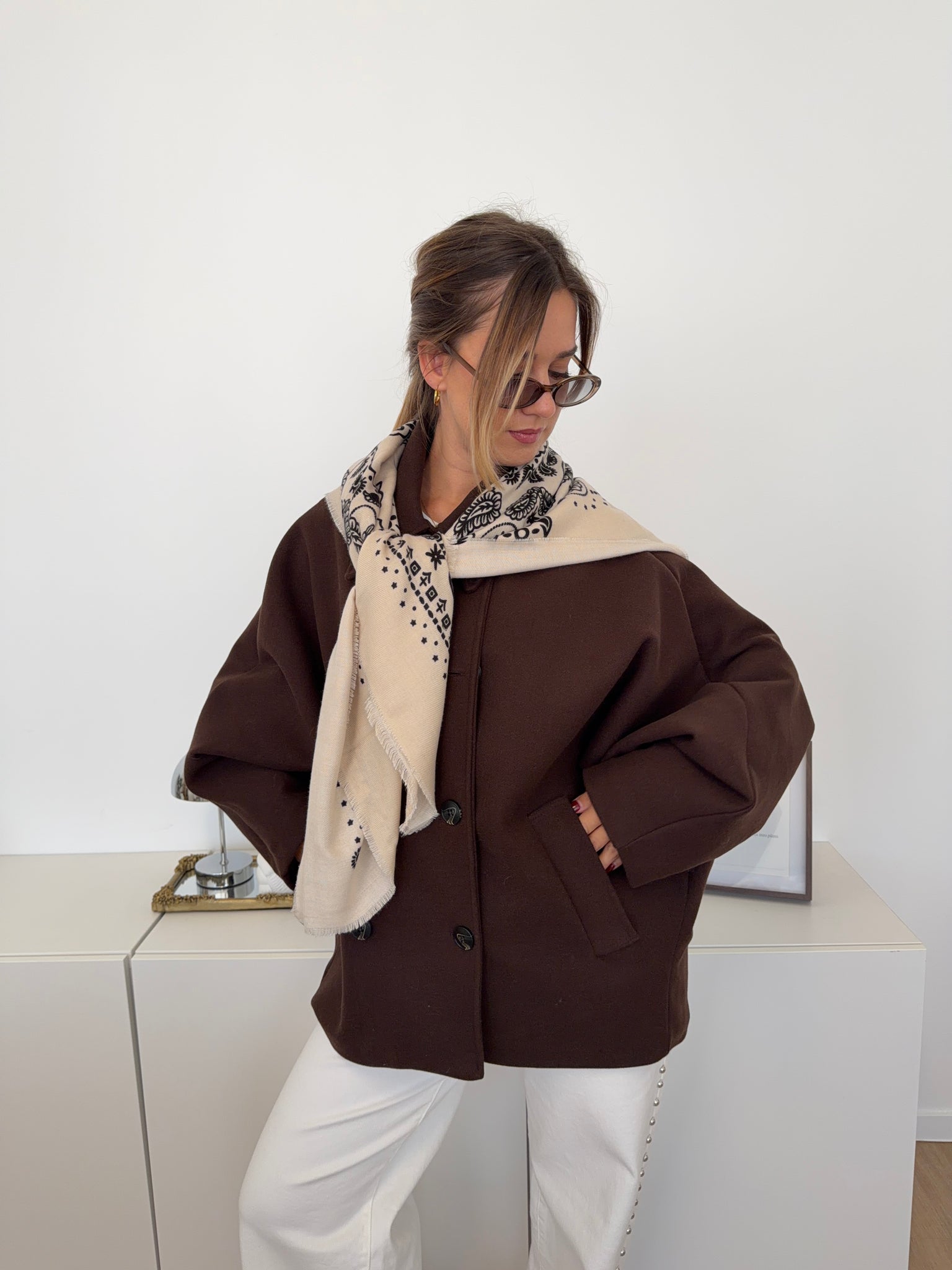 B-Ware 895. Paisley Tuch Schal - Beige/Schwarz
