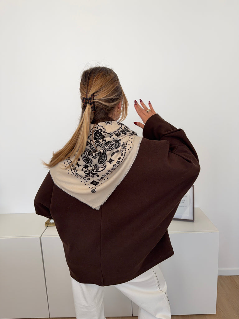 Paisley Tuch Schal - Beige/Schwarz
