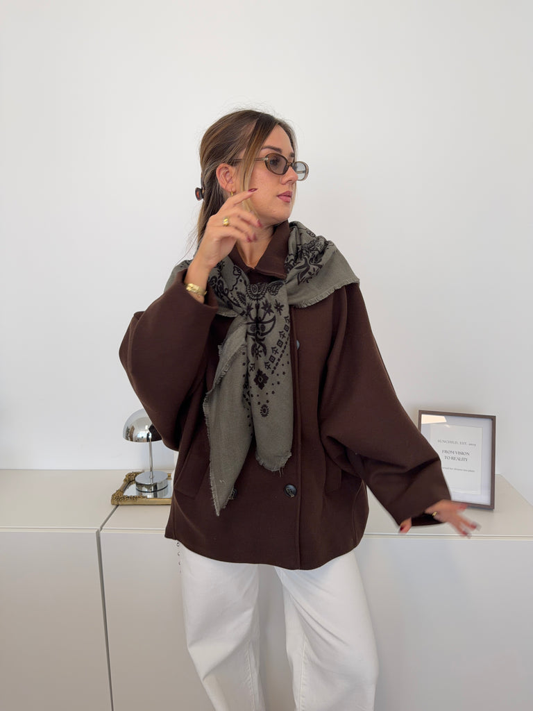 Paisley Tuch Schal - Khaki/Schwarz