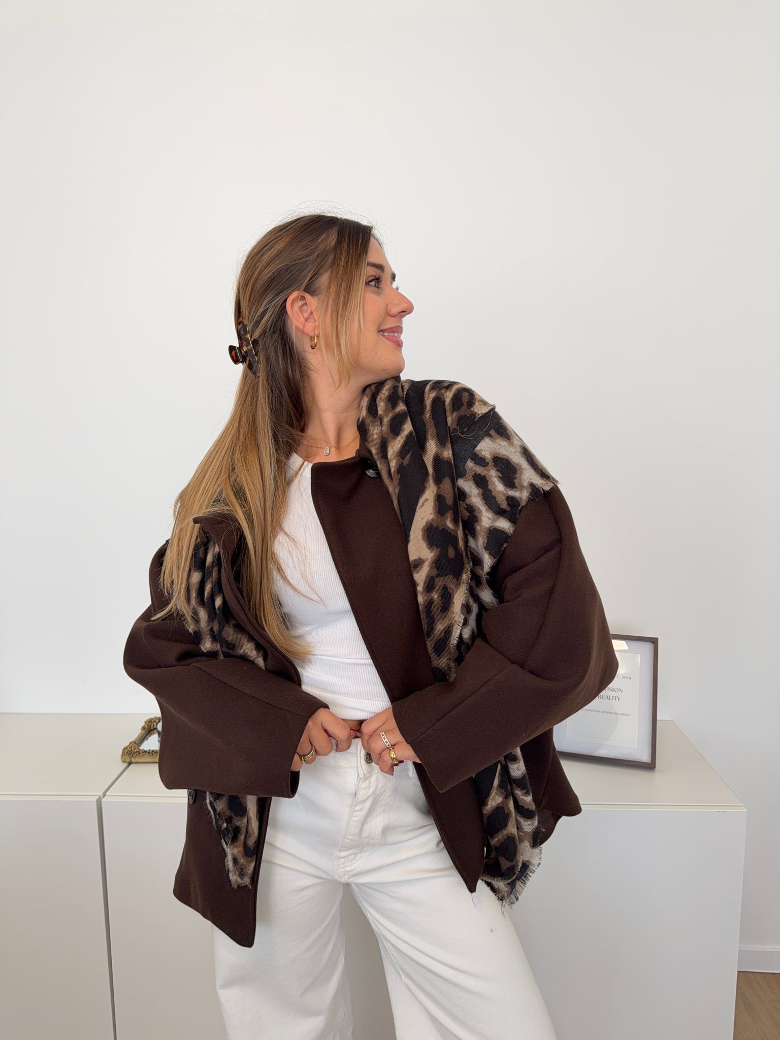Leo Tuch Schal - Schwarz/Taupe/Creme