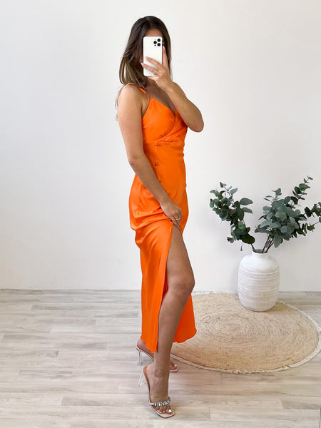B-Ware 265. First Time Satin Kleid - Orange