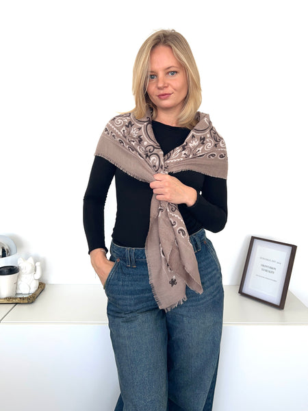 Paisley Tuch Schal - Taupe