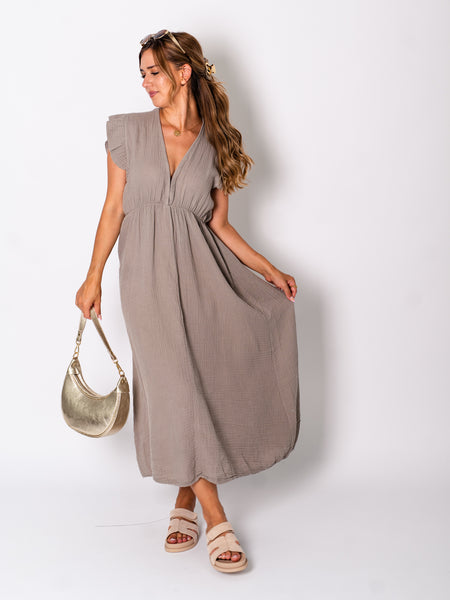 Leonora Musselin Kleid -  Taupe
