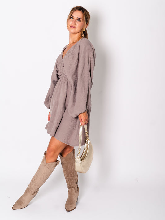 Nelia Musselin Kleid - Taupe